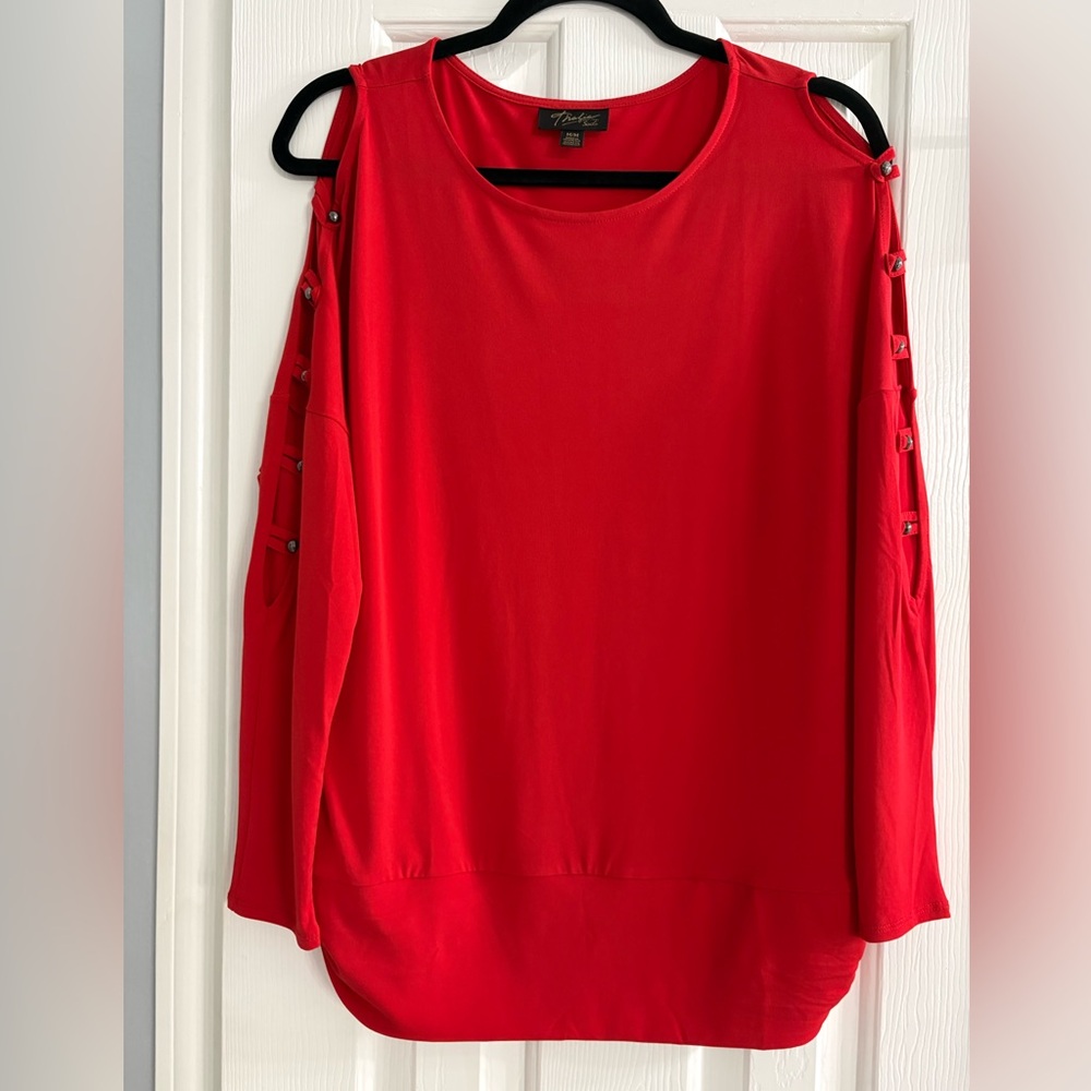 Thalia Sodi Red Blouse with Cut-Out Sleeves